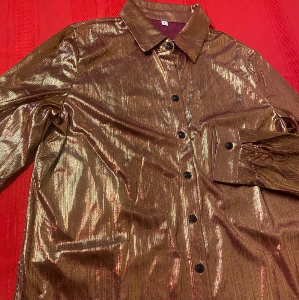 Privé Metallic Button Front Shirt - Picture 5 of 13